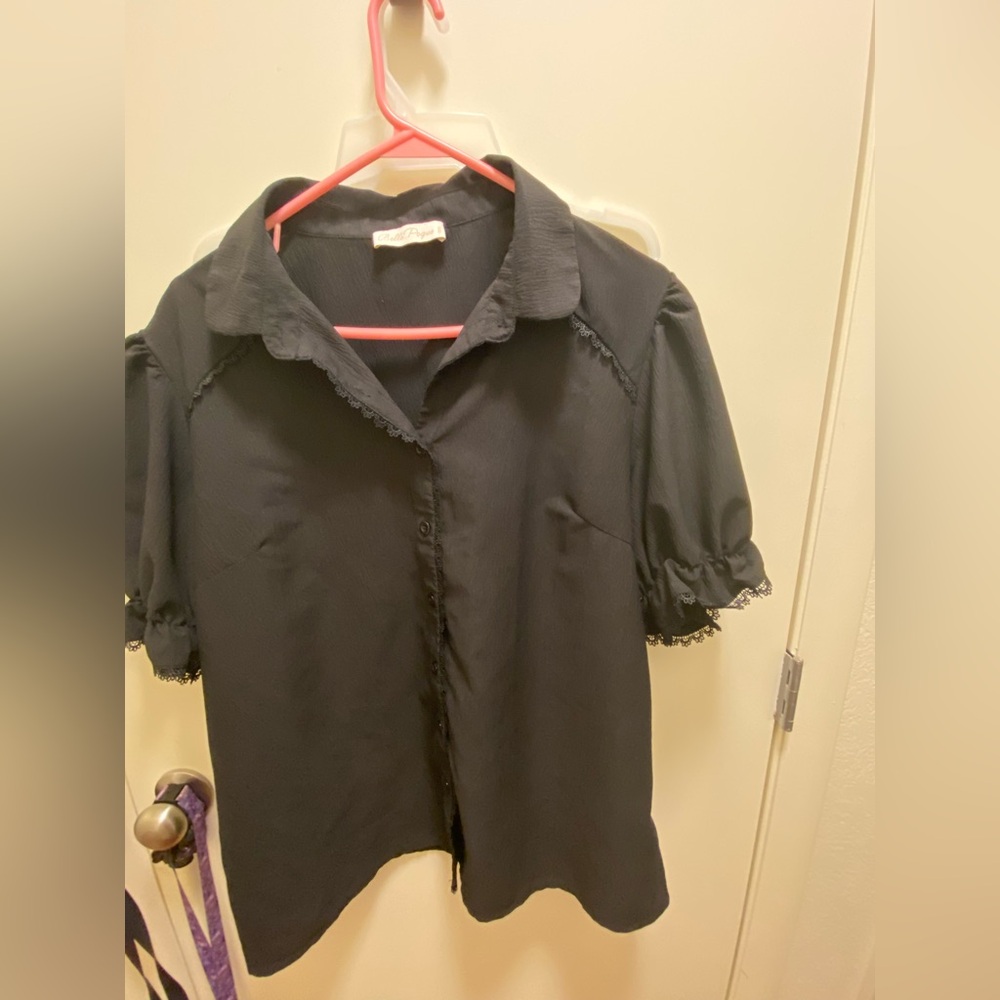 Belle poque Black Blouse 2xl Lace buttons black goth